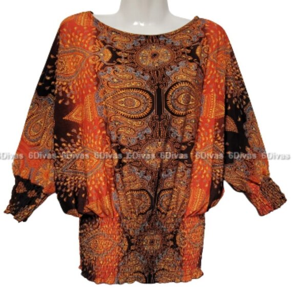 𝅺Red Paisley Top with Dolman Style Sleeve Blouse - One Size - Picture 2 of 8